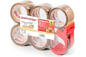 Packing Tape with Dispenser 6 Rolls Per Pack Brown Packaging Tape for Parcels and Boxes. Heavy Duty Brown Packing Tape Provides Strong, Secure and Sticky Seal for Boxes Packatape
