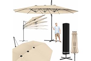KESSER® Sonnenschirm Doppelsonnenschirm 4,6m x 2,7m | Ampelschirm Abdeckung & Ständer | Kurbelschirm Aluminium wasserabweisend | Neigbar Kippbar 360° Drehbar Beige