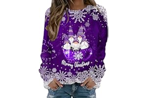 Shffuw Christmas Jumpers for Women UK Women Christmas Reindeer Jumpers Funny Snowman Print Graphic Sweatshirts Cute Long Sleeve Novelty Hoodies Xmas Holiday Shirt Plus Size Going Out Pullover Tops
