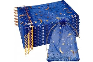 50 äkta blå organzapåsar 9 x 12 cm med guldtryck, presentpåsar för smycken och kommunikation, bröllop eller dop, små tygpåsar