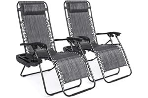 COSMO BUY Zero Gravity Chairs with Cup Holder, Set of 2 Outdoor Patio Sun Loungers Furniture Set, Folding Recliner Deck Chairs, Ideal for Pool, Outdoor, Patio, Beach and Garden, Terrace (Grey)