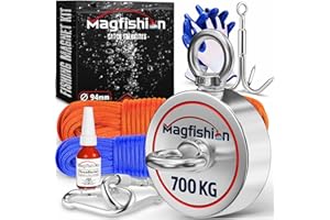 MAGFISHION Magnetfischen Mega Set - 700 KG (2 x 350KG) - Ø94mm - Neodym Magnet mit 2 Seilen, Greifhaken & Handschuhe - Magnet Fischen Angel - Ösenmagnet - Fishing Magnetangel - Magnetangeln Set