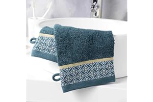 Douceur d'Intérieur Belina 2 Guanti da Bagno, Cotone, Blu, 15 x 21 cm