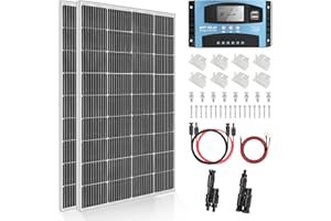 【360W MPPT Solar Panel Kit】DERUXI 2x180W Caravan Solar Panel Kit 1.44kWh/Day for Motorhome RV: 2Pcs 180W 12V Mono Solar Panels+30A MPPT Solar Charge Controller+T Branch Connector+Solar Cable+Z Bracket