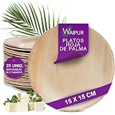 Waipur Palm Leaf Disposable Plates - 25 Pieces, Round &Oslash; 15 cm | Elegant and stable, no plastic, unique natural grain, bamboo