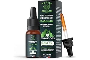 Artisam Huile de Saumon CB2 5% 6000 MG 30 ML Chien et Chat, 100% Naturelle Pressée à Froid, Riche en Oméga 3 6 9 & Vitamine E. Articulations Souples Système Immunitaire Renforcé