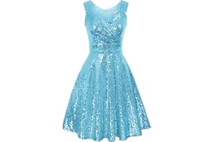 GRACE KARIN Femme Robe Cocktail Paillettes Col V sans Manches Evasée CL1061