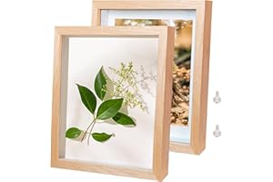 Houstimi Solid Wood Shadow Box Frame 5x7 Picture Frames Small Shadow Box Display Case (2 Pack,Natural Wood) Internal Depth 0.6 inches with Real Glass