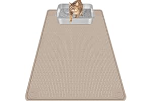 Bartuke Alfombra Arenero Gato, Alfombrilla Arenero Gato de Silicona Extra Grande de 40 "x 28" para controlar la Basura de la dispersión, Suave en Las Patas de Gatito, fácil de Limpiar (Caqui)