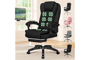 ELFORDSON Executive Office Chair with 8-point Massage Seat Heated, PC Desk Gaming Chair with Armrests Footrest High Back 150° Recliner Tilt Padded Swivel Fabric Linen, Black