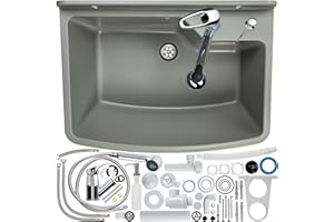 GOSPO Fregadero con grifo extensible, lavabo 61 x 44 x 23,5 cm, lavabo con dispensador de jabón, sifón, fregadero con accesorios, lavabo, lavabo industrial (gris)