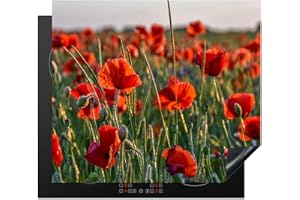 MUCHOWOW Protège-plaque à induction - Plaque Protection Vitrocéramique Induction - Vinyl - Fleurs - Coquelicots - Nature - Rouge - 58.3x51.3 cm - Couvre Plaque de Cuisson - Accessoires de Cuisine