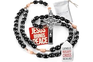 SANCTUM VERITAS Italian Rosary with Pope Leo XIV Apostolic Blessing – Large Beads Catholic Necklace for Car Mirror, First Communion, Religious Keepsake Gift (Black Color)