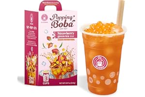 O'S BUBBLE O’s Bubble Popping Boba – DIY Bubble Tea Set für Zuhause, 3 Portionen (Erdbeer-Grüntee mit Kirsch)