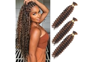 CAZSYSDD Deep Wave Bulk Hair for Braiding 18 inch No Weft Deep Wave Bundles Curly Braiding Hair Extensions for Boho Braids and Wavy Braiding 2 Braids Per Pack (P4/30#, 18inch (3pack))