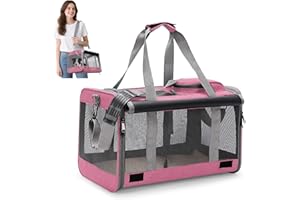 ALLSOPETS Trasportino Pieghevole per Gatti e Cani Fino a 9 kg, Borsa Morbida Traspirante con Tappetino Lavabile e Tracolla, per Viaggi Auto Aereo e Visite Veterinarie (Rosa mélange)