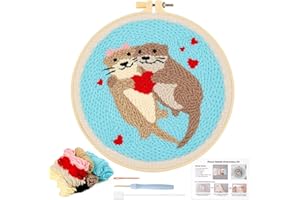 JSRQT Punch Needle Kit Completo Lontra Strumento di Ricamo per Principianti Adulti Bambini Aghi da Punzonatura Starter con Telaio Istruzioni Mestiere Embroidery Punto Croce Strumenti infilare