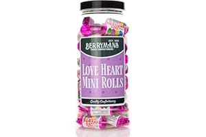 Original Love heart Mini Rolls Retro Sweets Gift Jar By Berrymans Sweet Shop - Classic Sweets, Traditional Taste.