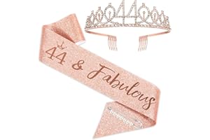 SZHUIHER 44th Birthday Sash and Tiara, Rose Gold Birthday Sash, Crown 44 & Fabulous Sash and Tiara for Women, 44th Birthday Gifts for Happy 44th Birthday Party