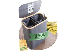 AMBIAVO® Wäschekorb 4 Fächer [grau] 150 l Volumen – reicht für 4 Waschladungen – Wäschekorb mit Deckel | Wäschesammler 4 Fächer | Wäsche Sortiersystem | Laundry basket | Wäschebox groß