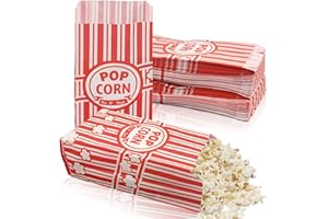 YFPOPONE Popcorn Bags 100 Pcs for Party, Movie Night, Sleepover - Paper Boxes for Food, Ready To Pop Accessorie (Red) 21 * 9 * 6cm