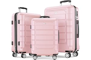SHOWKOO Valise Lot de 3 Rigide ABS+PC Extensible Légère Durable Trolley Sets de Bagages Cabine avec 4 roulettes Silencieuses à 360° et Serrure TSA (M L XL-Rose)