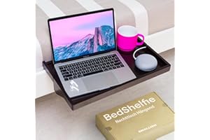 ‎BEDSHELFIE BedShelfie Nachttisch zum Einhängen an Etagenbett, Bettablage für Kinder-Etagenbett, Klemmtisch, Regall, Betttablett schmal (Plus Größe, Bambus in Schwarz)