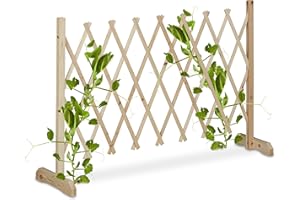 Relaxdays Rankgitter Holz, ausziehbar bis 180 cm, Rankhilfe Kletterpflanzen, Scherengitter freistehend, Garten, Natur