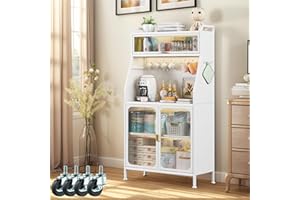 Fiutazge Credenza Cucina,Mobile Dispensa,Mobile Buffet con Ruote e Ripiani Regolabili,Piano di Lavoro, Armadio Cucina Dispensa per Sala da Pranzo, Soggiorno, 76 x 36 x 160 cm Bianco