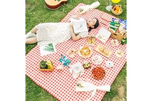 TFSZE 300 * 200CM Couverture Pique Nique,Nappe Pique Nique,Tapis Pique Nique, Pliable avec Poignée,Convient pour la Randonnée Voyage Camping en Plein Air,Parc,Le Jardin, Le Plage, Le Camping(Rouge)