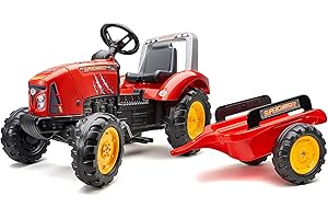 FALK - Tracteur à pédales Supercharger avec remorque - Dès 3 ans - Fabriqué en France - Capot ouvrant - Siège ajustable - 2020AB