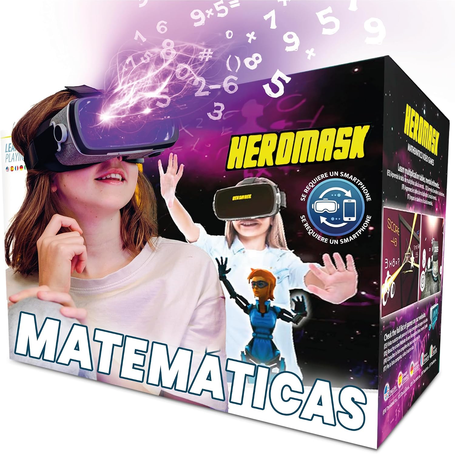 Gafas VR HeroMask + Juegos Matemáticas 5-12 años — El Regalo Educativo Que Hace Que los niños pidan: ¿5 Minutos más? | Tablas de Multiplicar, Sumas, Cálculo Mental y Mucho más | 3D, Realidad Virtual