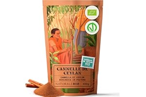 NaturaleBio Cannelle en poudre de Ceylan 450g. Vraie cannelle premium à l'arôme riche. Antioxydant et anti-inflammatoire naturel. Soutient la digestion, le système immunitaire et le bien-être.