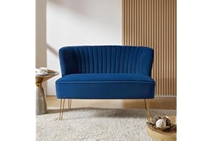HULALA HOME Velvet 2 Seater Sofa, Small Upholstered Loveseat Sofa, Modern 2 Seater Couch with Golden Metal Legs, for Living Room Club Apartment Small Spaces NAVY