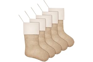 SAVITA 5 Pezzi Calze di Tela di Natale - 40,64 cm Decorazioni Natalizie per Camino, Calze Natalizie Usate per Contenere Regali, Caramelle, Spuntini, Artigianato Fai-da-Te