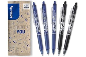 PILOT - Caja de 5 Frixion Ball Clicker - Bolígrafo retráctil borrable con tinta termosensible - Rollerball recargable y ergonómico - 3 Azul, 2 Negro - Punta Media