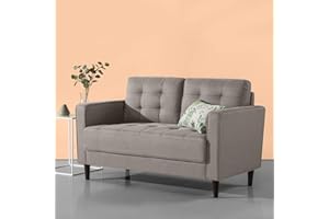 ‎ZINUS ZINUS Benton Loveseat Sofa | Mid-Century | Einfache Montage ohne Werkzeug | Kissen mit Gitter-Tufting | Schmal zulaufende Beine | Sofa in einer Box | Stone Grey
