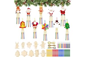 Mispudin 15 Pcs Christmas Wooden Wind Chime Kits, DIY Wooden Wind Chimes, Christmas Arts and Crafts, Santa Claus, Reindeer, Snowman for Tree Hanging Decoration, Ornaments, Arts Painting
