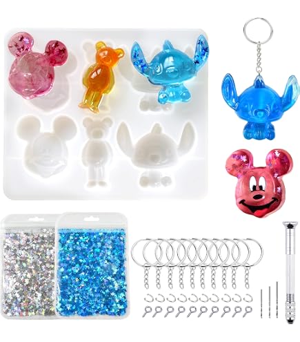 Kitnelw Lot De 2 Moules Silicone Résine Époxy Animaux Marins & Co - Porte-Clés DIY Avec 20 Anneaux