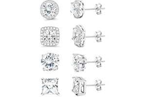 KRFY Pendientes de Zirconia Cúbica de Plata Esterlina de Baja Alergia de Platino de 18 k Pendientes de Perno de Halo de Diamante Simulado Grande Brillante para Mujeres Hombres