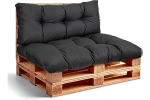PFM HOME Pallet Cushion, Outdoor Cushion for Pallet Sofa, Pallet Furniture, Euro Pallets, Garden Cushion, 1 x Back Cushion 120 x 40 cm + 1 x Seat Cushion 120 x 80 cm, Black