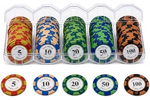 YIMINGOUFEI Pokerchipset med 100 ljudchips med nominellt värde, lämpligt för Blackjack och casinospel, 20 chips per nominellt