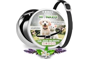 Monked | Natürliches Zeckenhalsband Hunde ohne Chemie | bis 8 Monate Schutz | Zeckenschutz Hund | Zeckenhalsband Hund | Halsband für Hunde | Flohhalsband Zeckenschutz Anti Zecken (Schwarz, Universal)