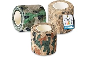 FlyWave Nastro Mimetico 50mm x 4.5m, 3 Rotoli Bendaggio Coesivo Mimetico All'aperto, Nastro Adesivo Mimetico, Per Fotografia di Caccia in Campeggio All'aperto Benda Coesiva