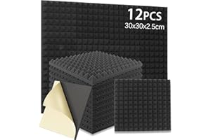 LOEPENLE Samoprzylepna pianka akustyczna, z naklejkami, pianka z wypustkami, izolacja akustyczna, ściana, izolacja akustyczna, samoprzylepna, 30 x 30 x 2,5 cm, 12 szt