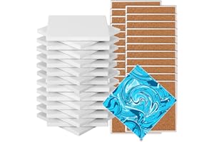 Ceramic Tiles for Crafts, GOH DODD 24 Pack Unglazed Blank Coasters Paint Your Own Coasters White Tiles with 24 Cork Backings for Alcohol Ink, Painting, Acrylic Pouring, Square, 4 Inch