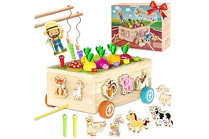 Achiyway Giochi Montessori 1 Anno, Giochi Educativi 1 2 3 4 5 Anni, Giochi Magnetici in Legno con Giochi di Pesca e Puzzle Legno per Regali di Compleanno/Natale/Pasqua per Bambini 1-5 Anni