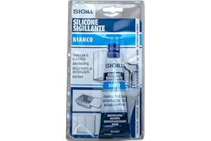 SIGILL, Silicone Sigillante con Chiavetta Stringi Tubetto e Beccuccio Dosatore, Resistente alle Muffe e ai Detergenti, Rapido, Elastico e Forte, Colore Bianco, Tubetto da 60 ml