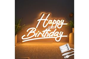 Ginsso Happy Birthday Neon Sign, Battery Operated, USB Powered Neon Sign for Wall Decoration, Adjustable Brightness, Happy Birthday Neon Signs (38 x 25 cm)