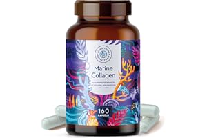 Marine Collagen - 160 capsules - Peptide de Collagène marin, élastine marine et acide hyaluronique - Convient aux pescetariens